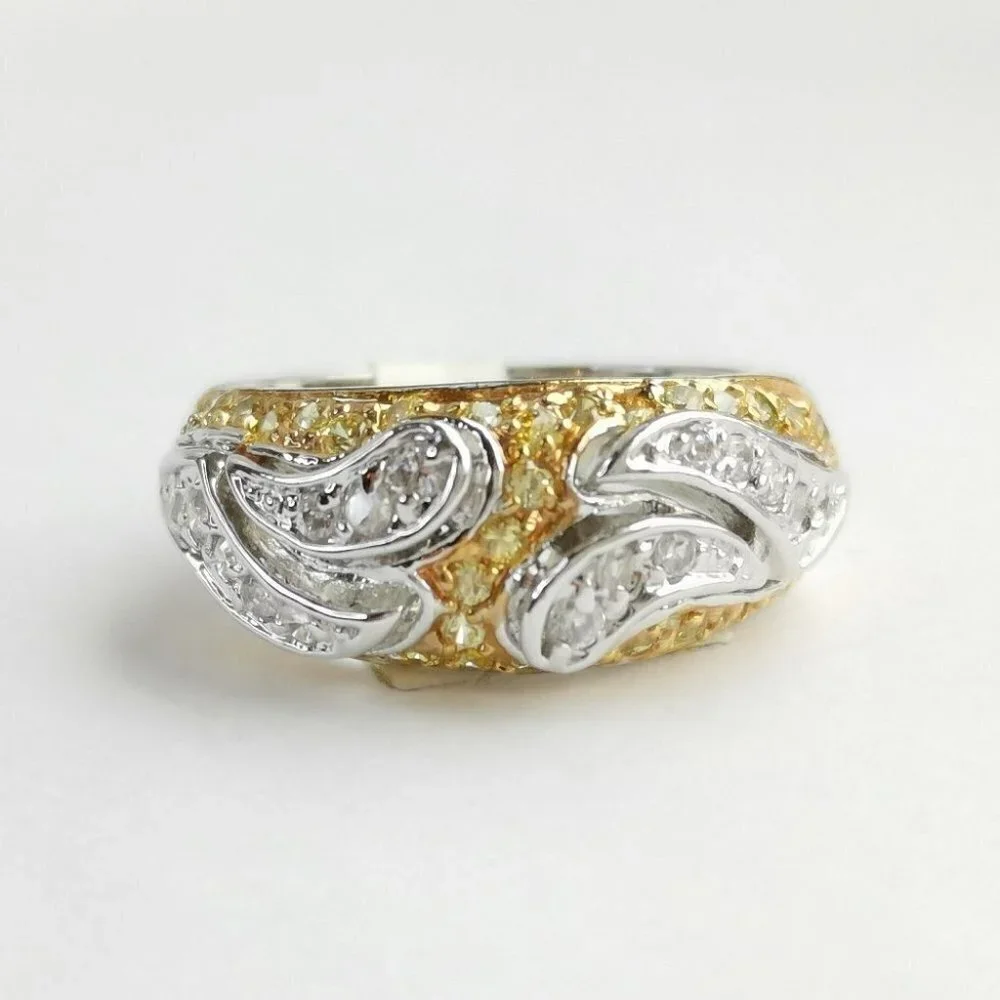 Two tone 14k yellow and white gold CZ band ring size 6 🆕